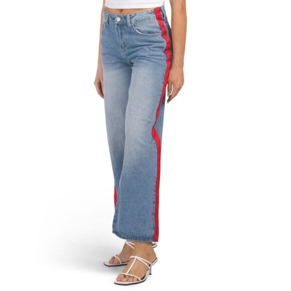 FLYING ANGEL Denim Side Stripe Wide Leg Jeans - Picture 1 of 2